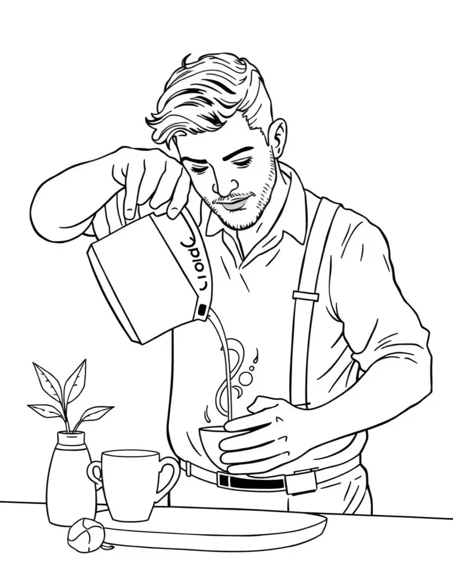 (Brazil) A man pouring a cup of Brazilian coffee from a coffeepot