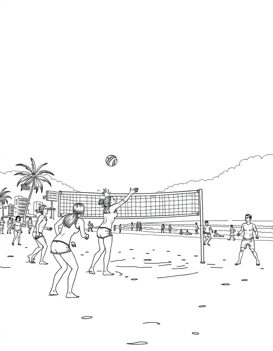 (Brazil) People playing beach volleyball on Copacabana Beach