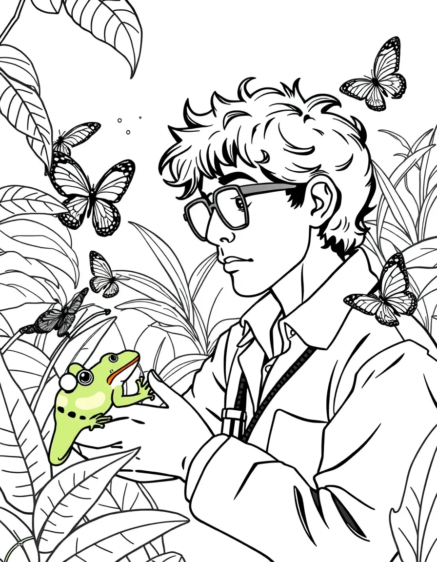 (Brazil) A scientist observing exotic frogs and butterflies in the Amazon