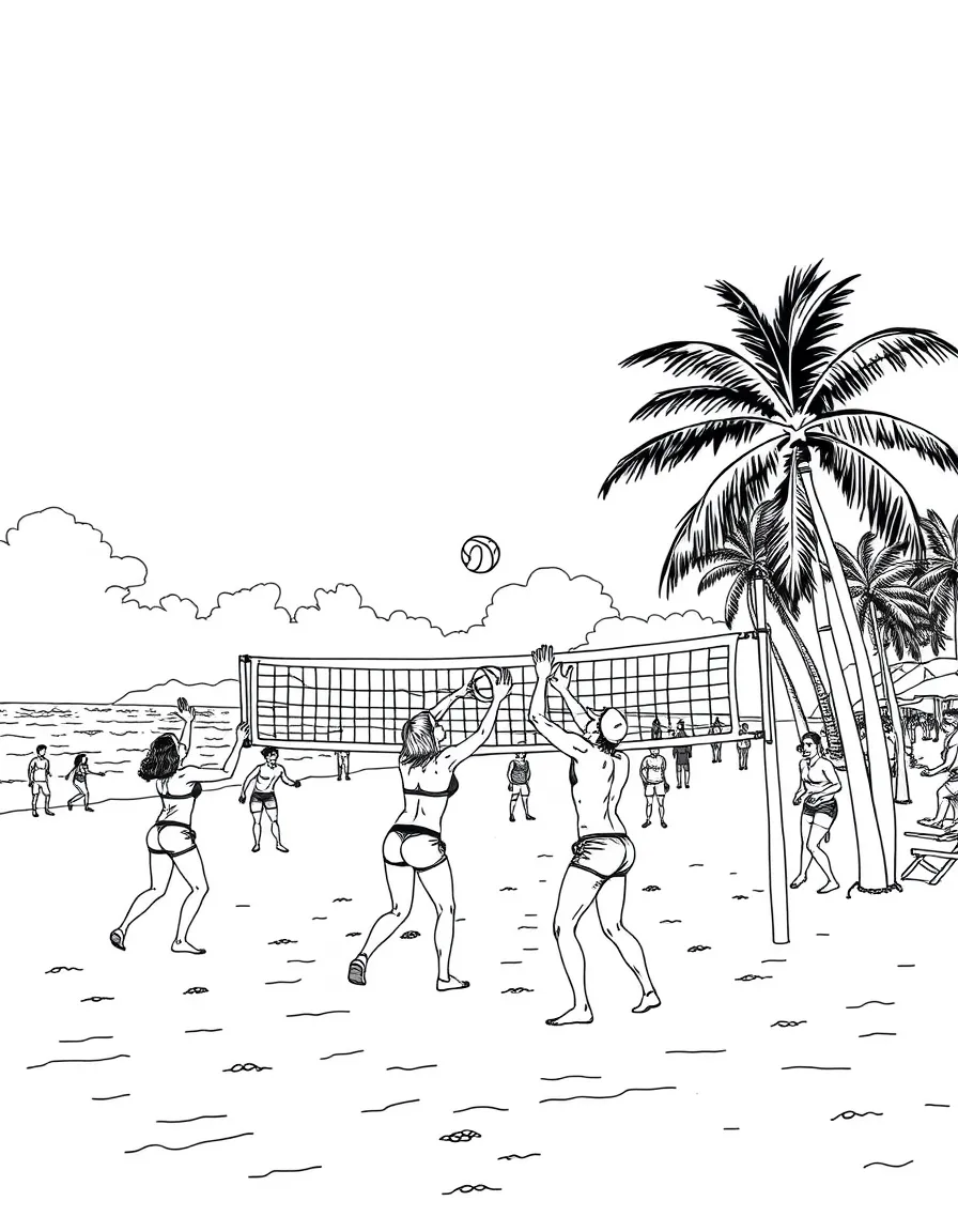(Brazil) People playing beach volleyball on Copacabana Beach