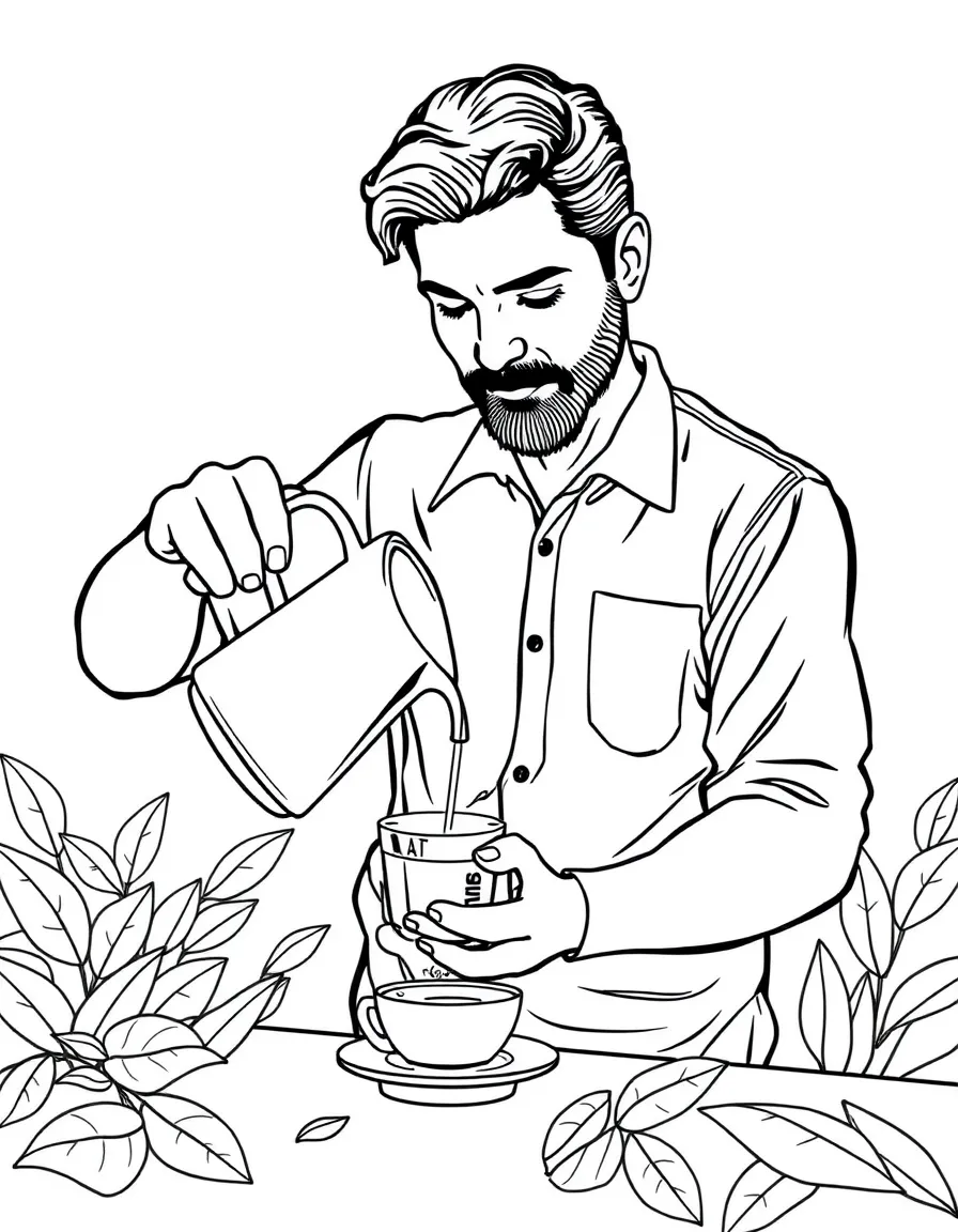 (Brazil) A man pouring a cup of Brazilian coffee from a coffeepot