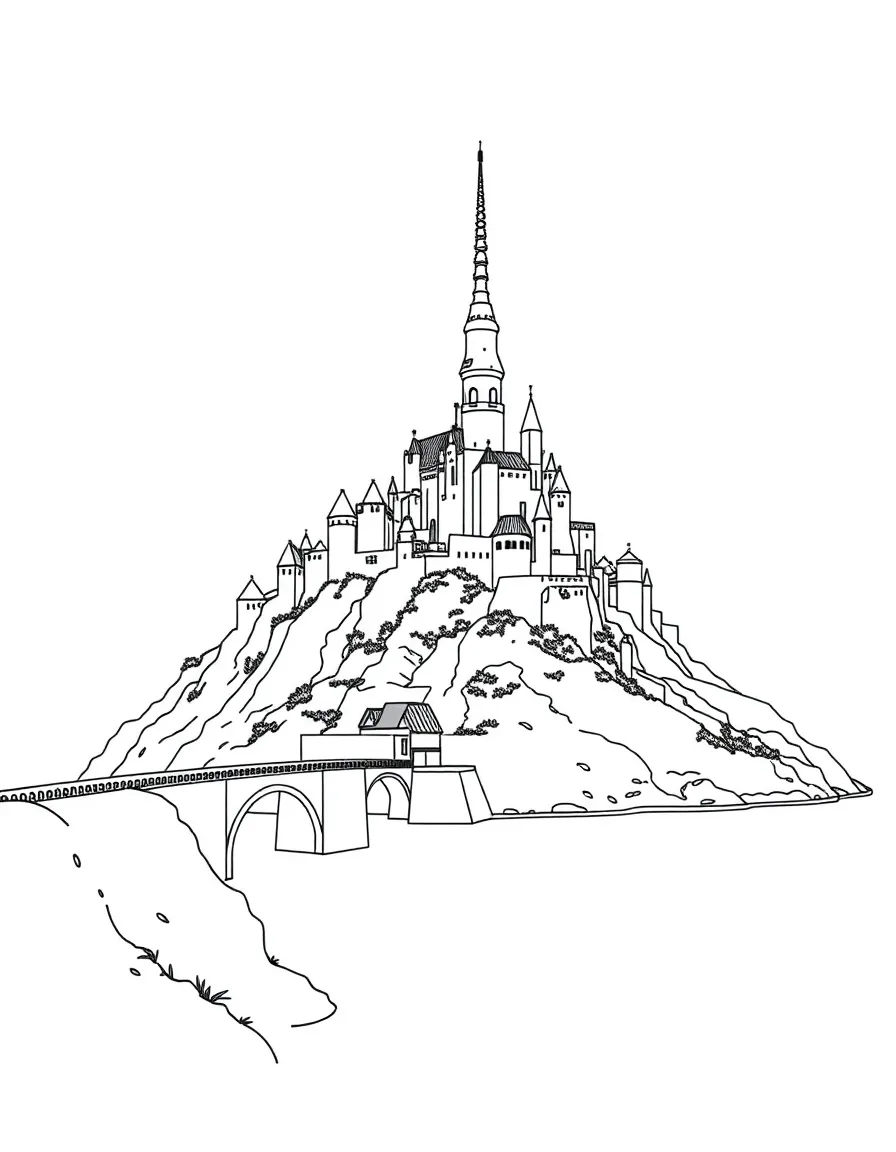 (France) The Mont Saint-Michel island with a little bridge to it
