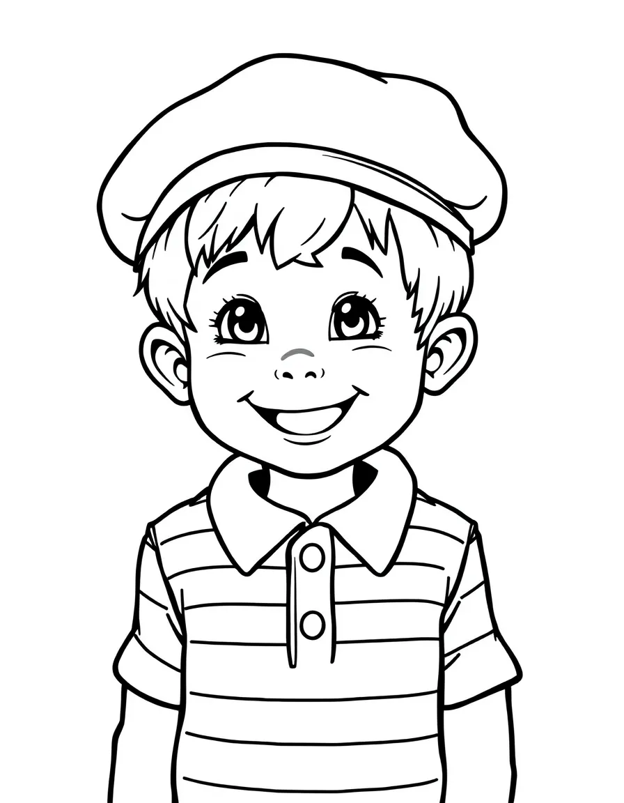 (France) A French beret and striped shirt on a smiling child
