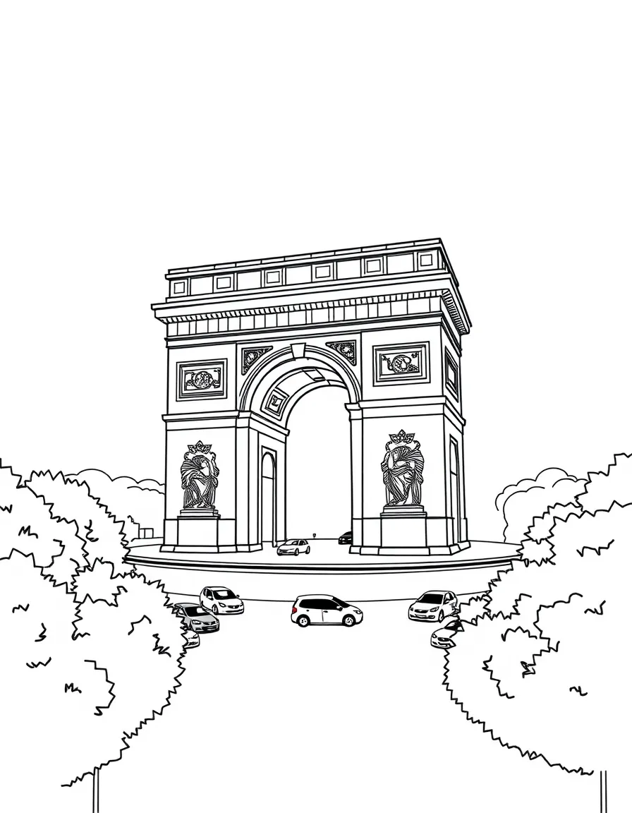 (France) The Arc de Triomphe with small cars circling below