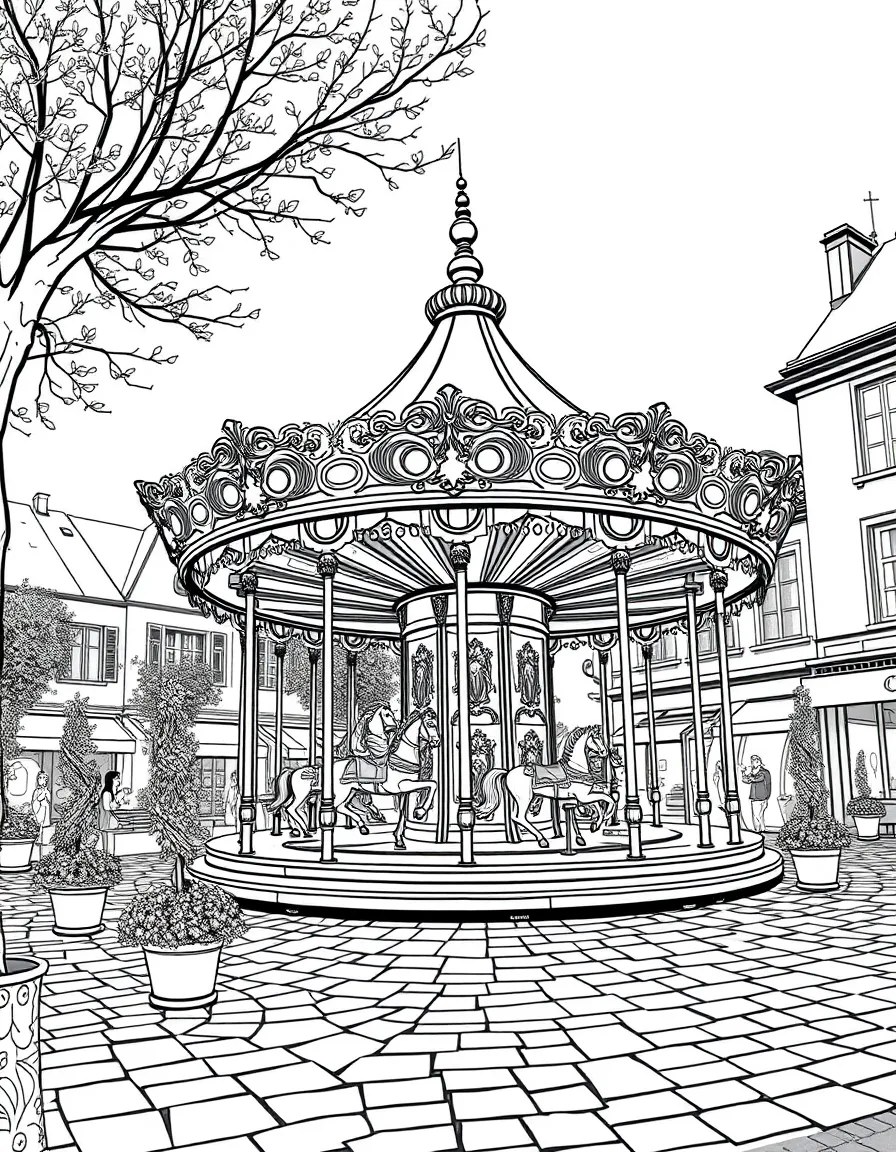 (France) A carousel in a charming town square