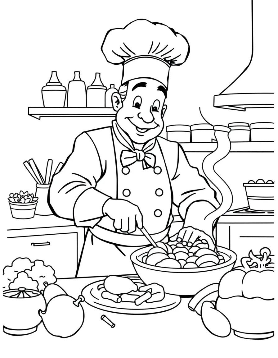 (France) A French chef cooking ratatouille in a kitchen