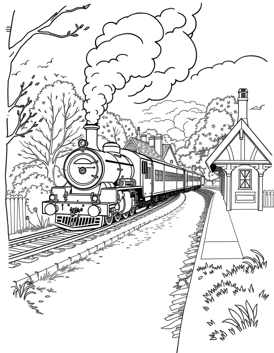 (France) A steam train arriving at a village station