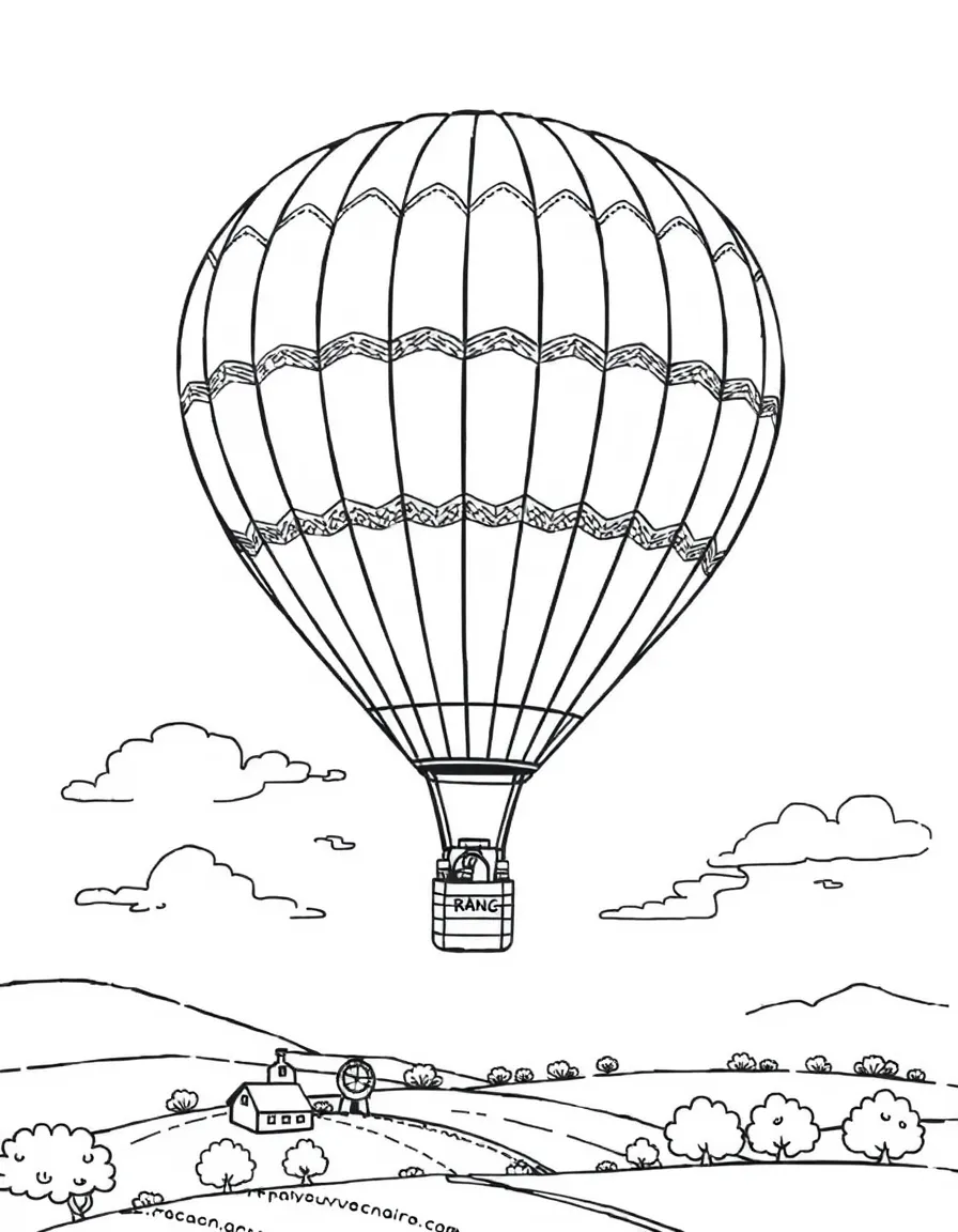 (France) A hot air balloon flying over the countryside