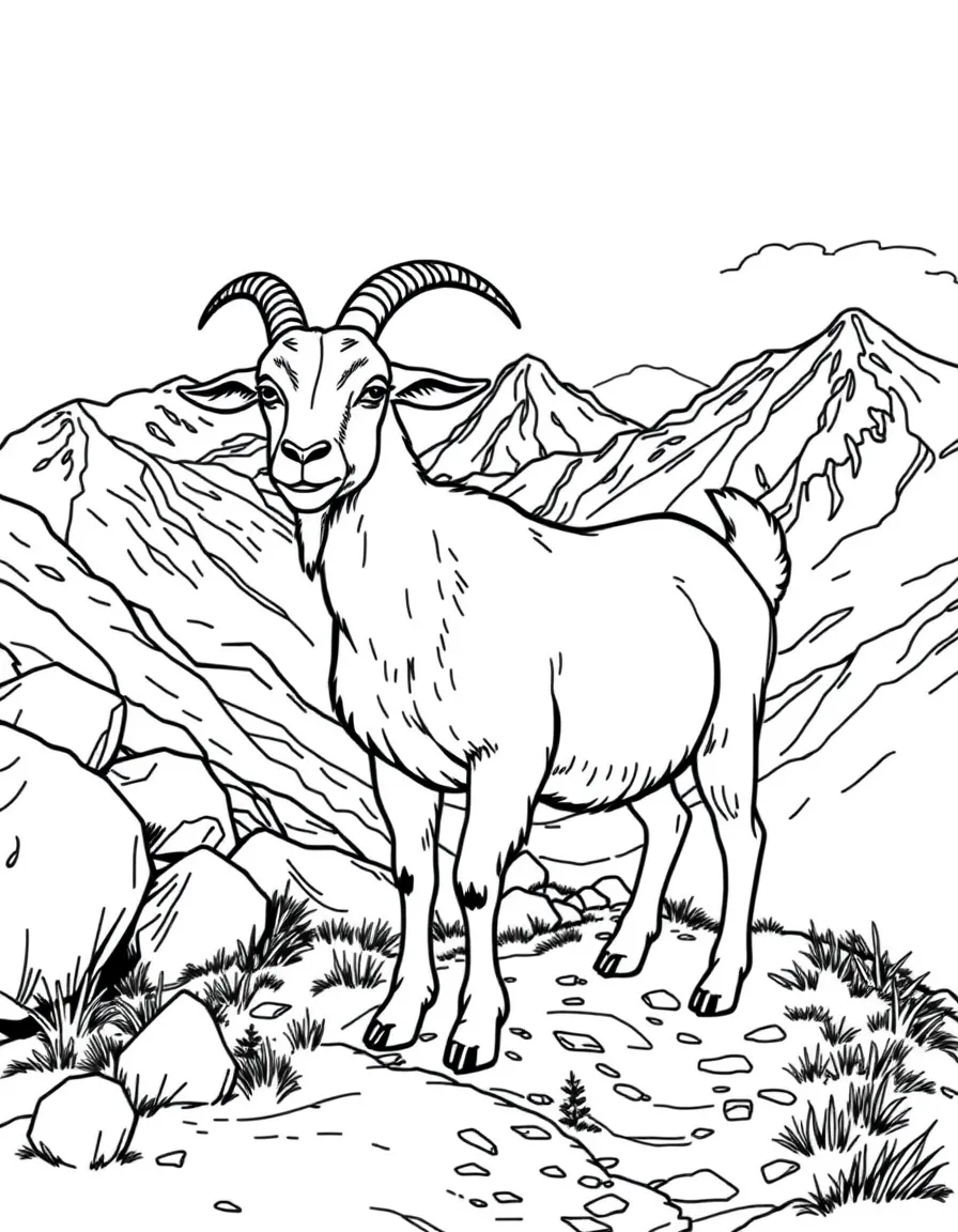 (France) A goat on a mountain trail in the Pyrenees