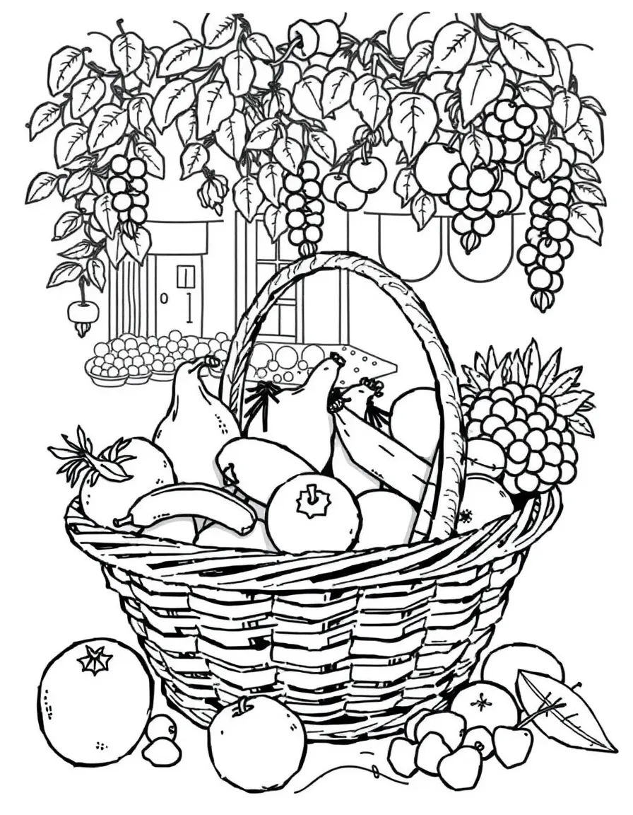 (France) A basket of fresh fruits from a market