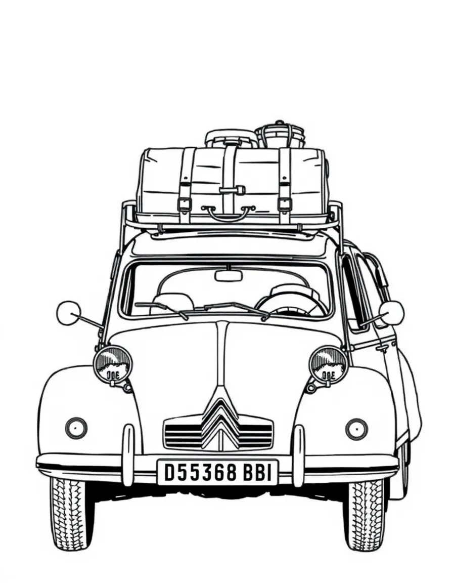 (France) A vintage Citroën car with luggage tied on top