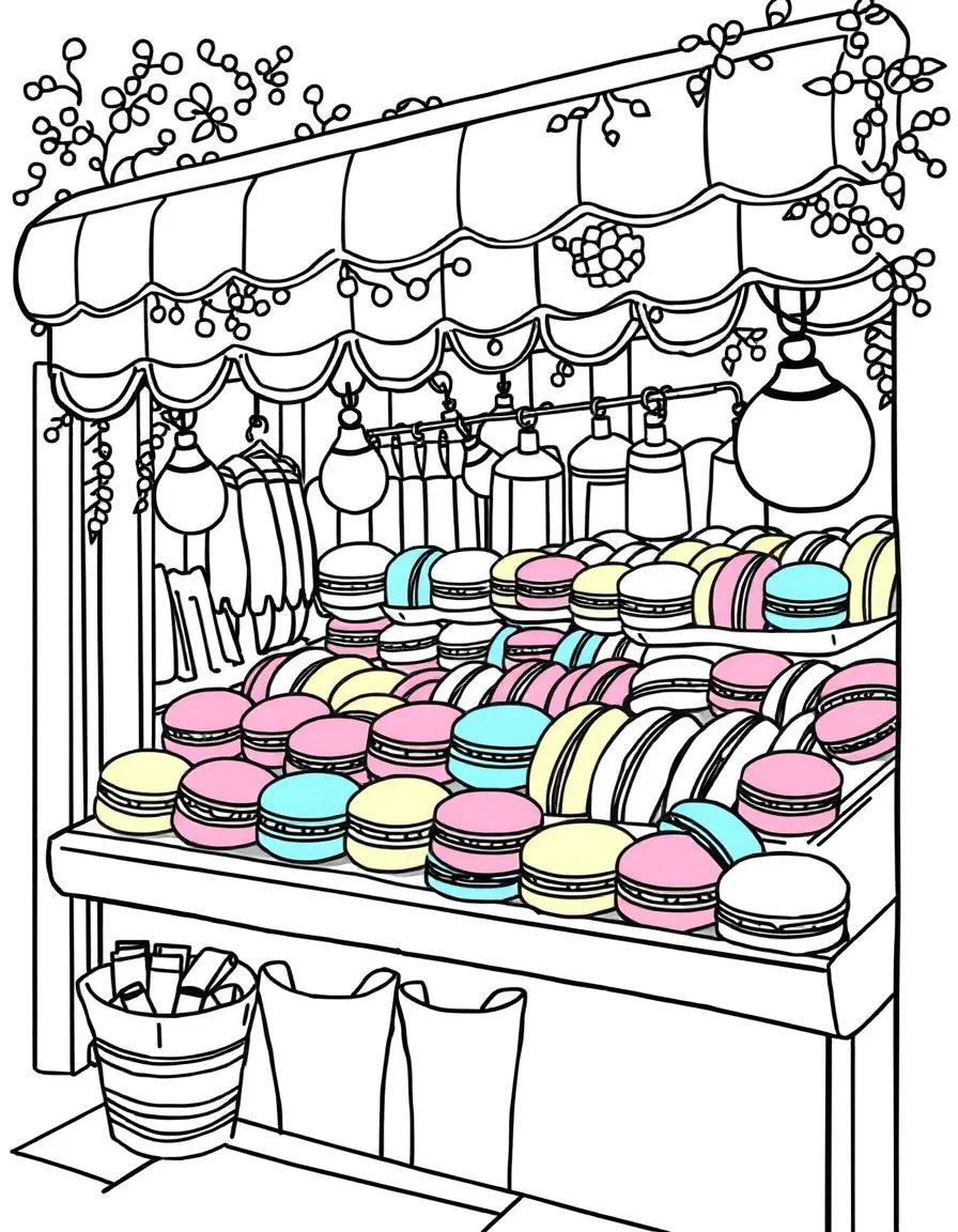 (France) A market stall selling colorful macarons
