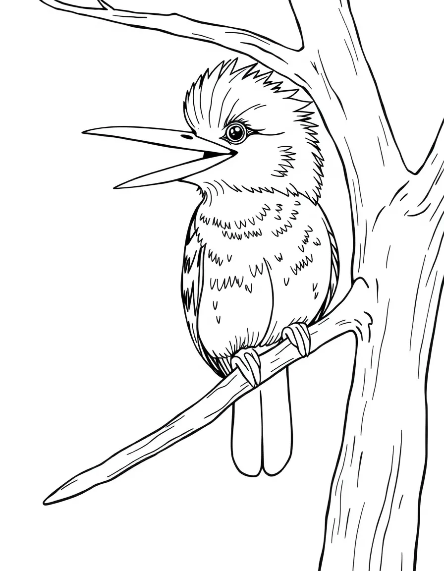 (Australia) A kookaburra bird “laughing” while sitting on a gum tree branch.