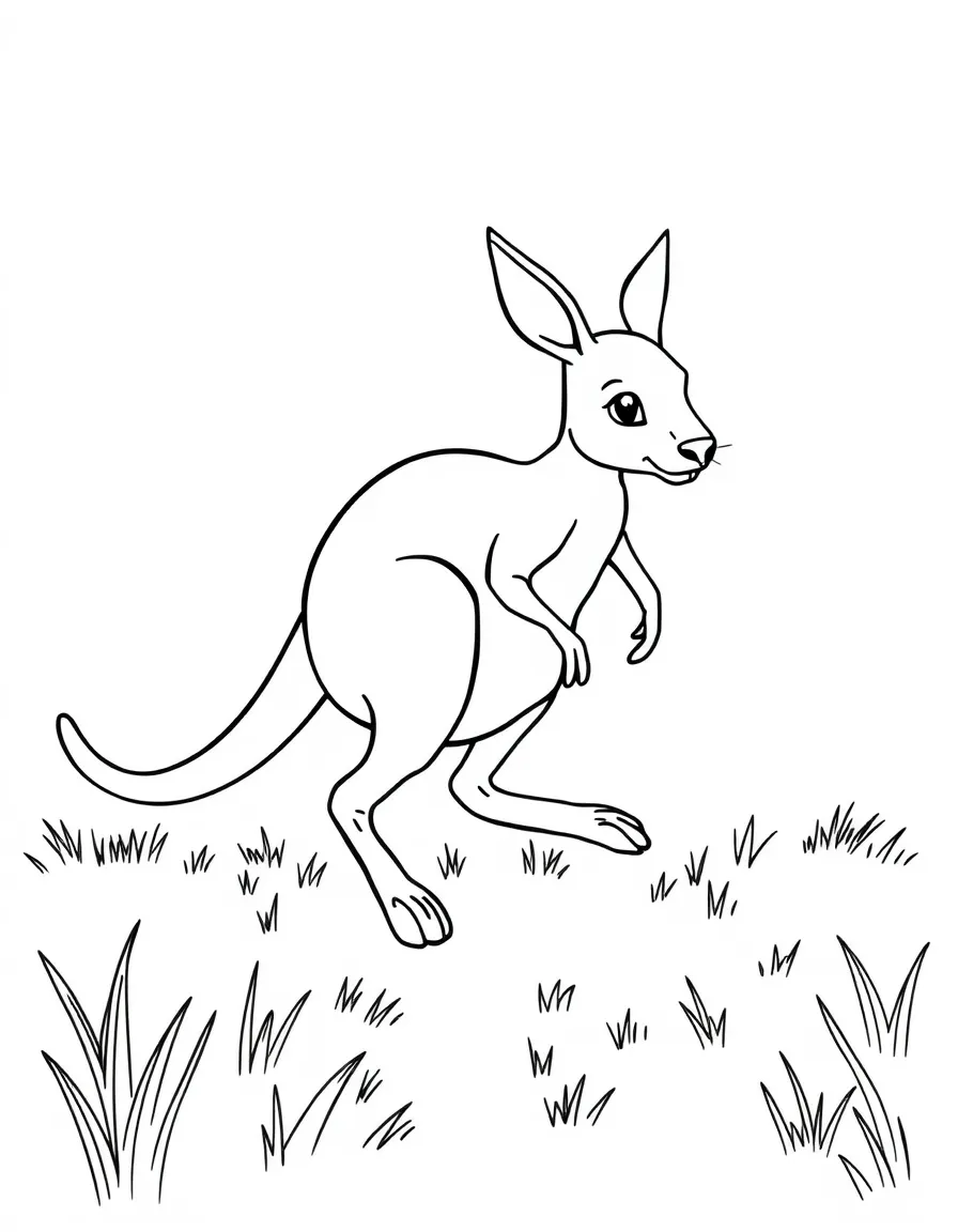 (Australia) A wallaby (a small kangaroo) hopping across a grassy field.