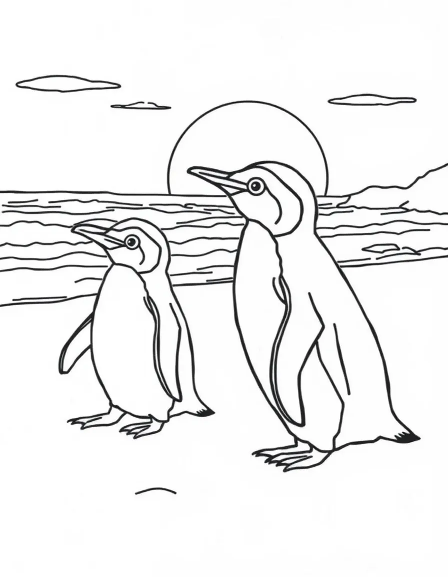(Australia) Two little penguins waddling on a beach at sunset.