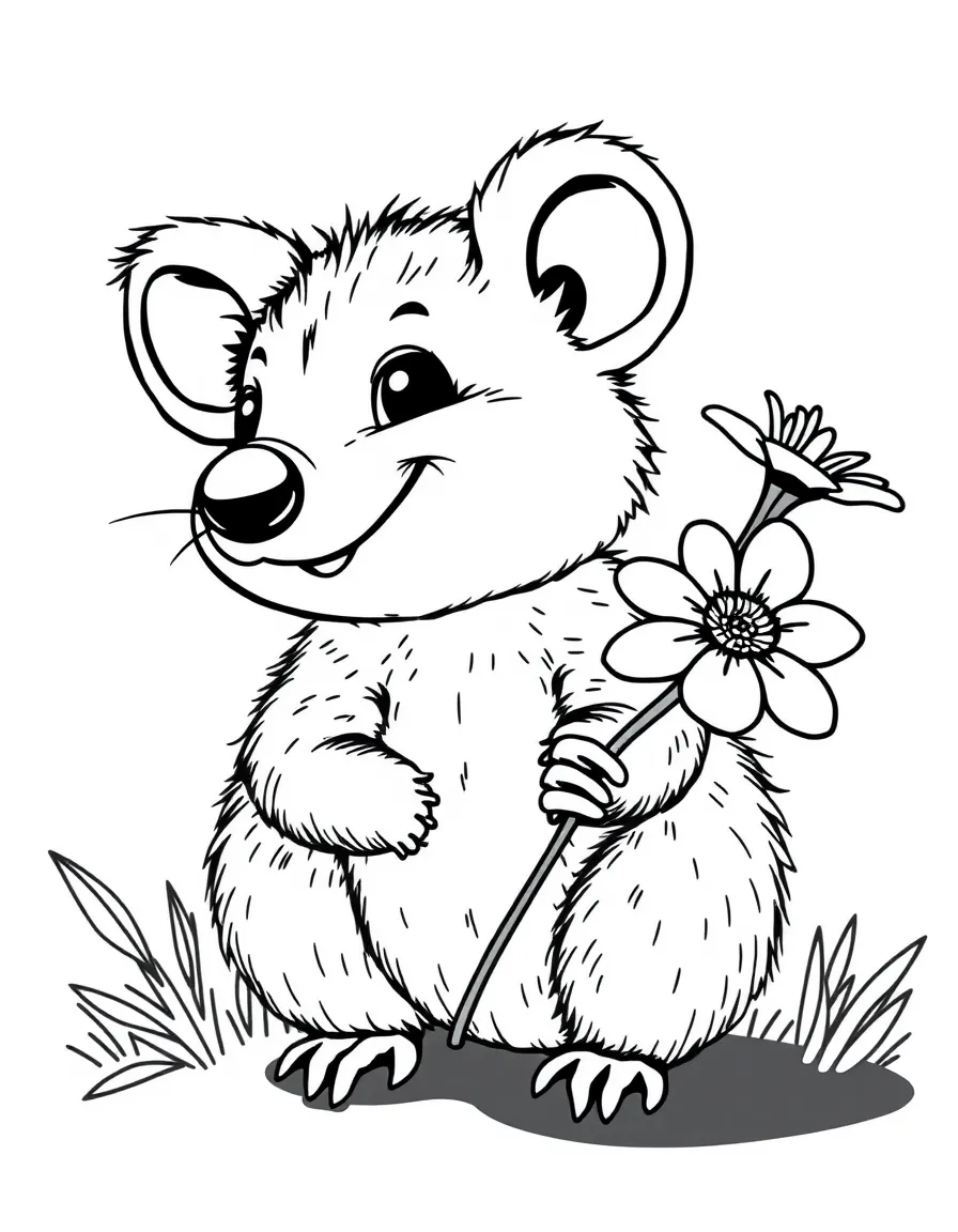 (Australia) A quokka (a small marsupial) smiling and holding a flower.