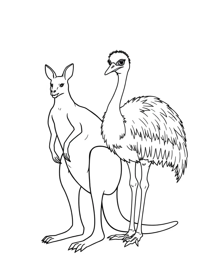 (Australia) A kangaroo and an emu standing together, like on Australia’s coat of arms.