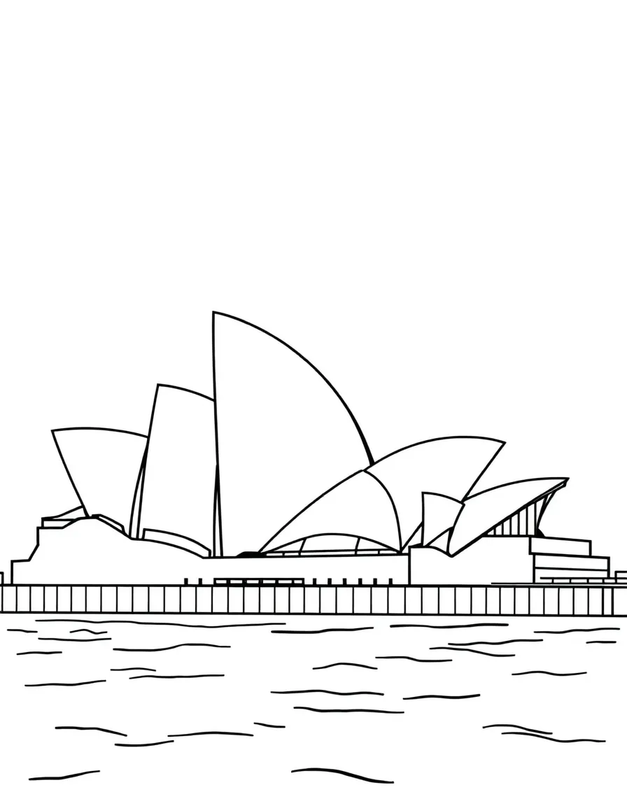 (Australia) The Sydney Opera House with its white sail-like roofs by the blue harbor.