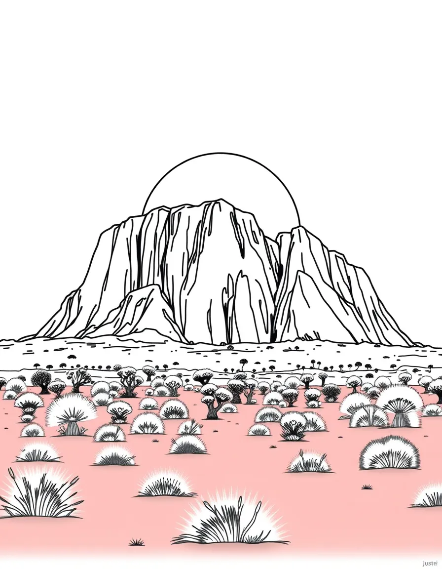 (Australia) Uluru (Ayers Rock) rising tall in the red desert at sunset.