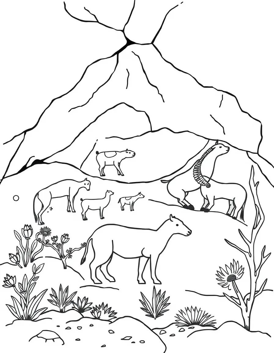 (Australia) Ancient Aboriginal rock art paintings of animals on a cave wall.