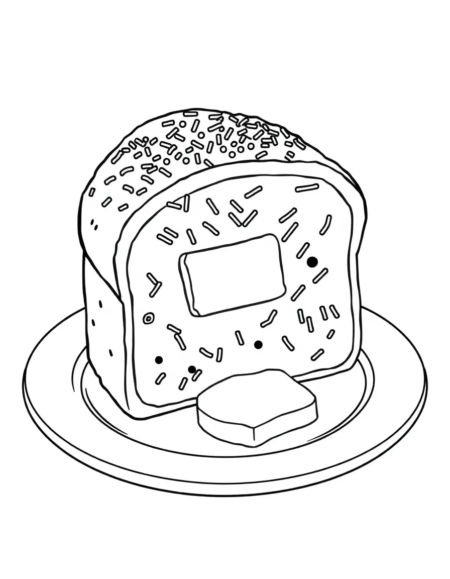 (Australia) A piece of fairy bread (bread with butter and rainbow sprinkles) on a plate.