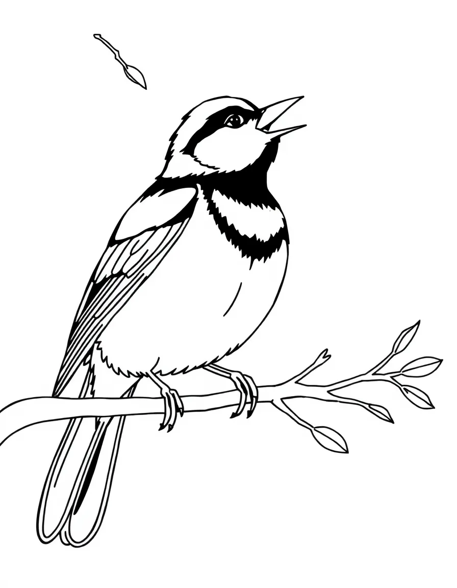(South Korea) A black-and-white magpie perched on a branch, singing happily.