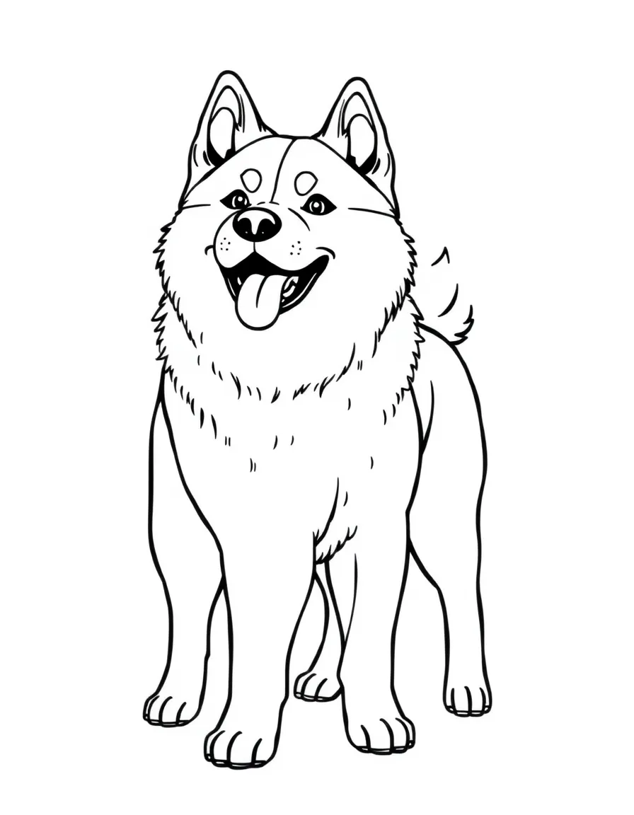 (South Korea) A loyal Jindo dog standing proudly with its fluffy tail wagging.