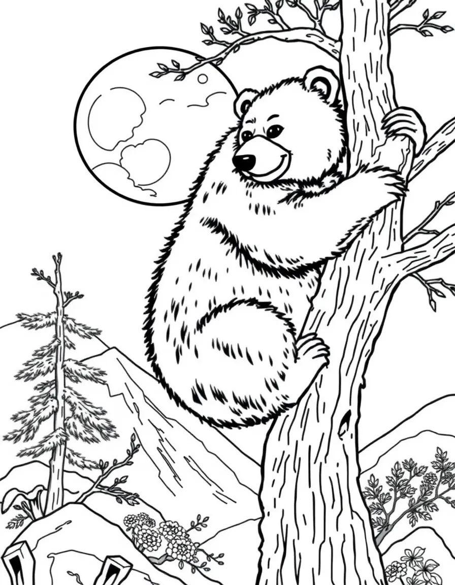 (South Korea) An Asiatic black bear (moon bear) climbing a tree in the mountains.