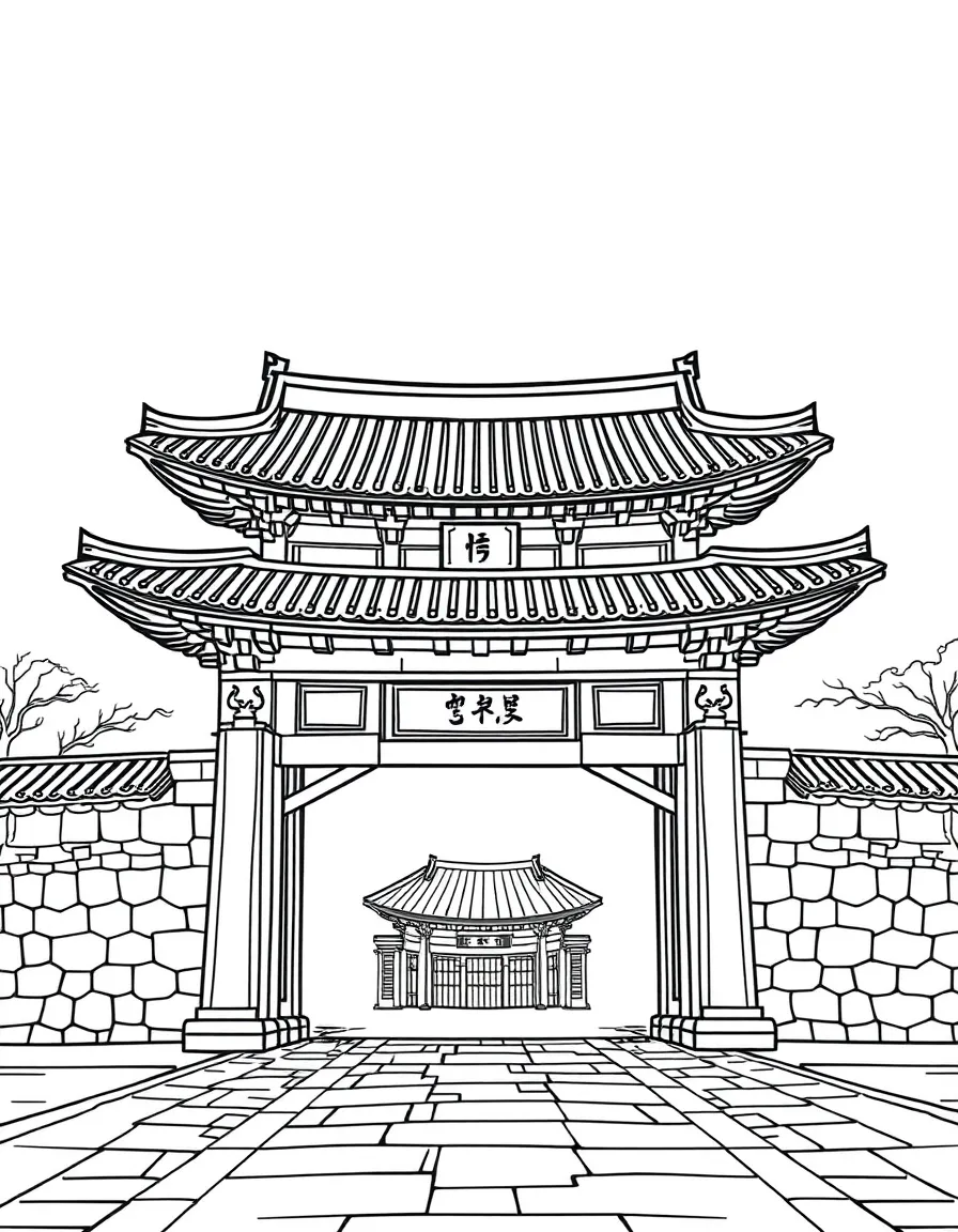 (South Korea) The ancient Namdaemun (Great South Gate) with its curved traditional roof.