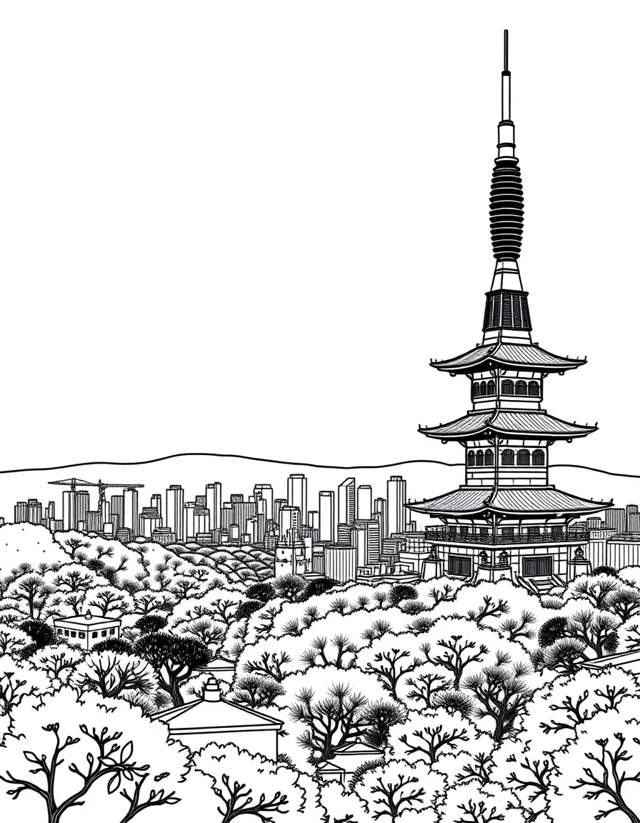 (South Korea) N Seoul Tower sitting on Namsan Mountain overlooking the city skyline.