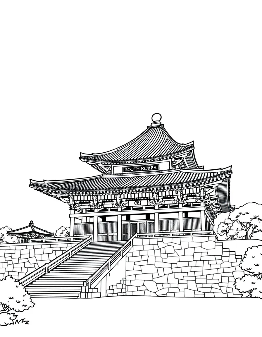 (South Korea) Bulguksa Temple with its stone pagodas and ornate architecture.