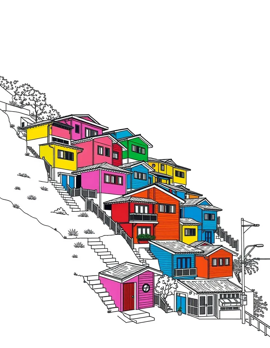 (South Korea) The hillside houses of Busan’s Gamcheon Culture Village painted in rainbow colors.