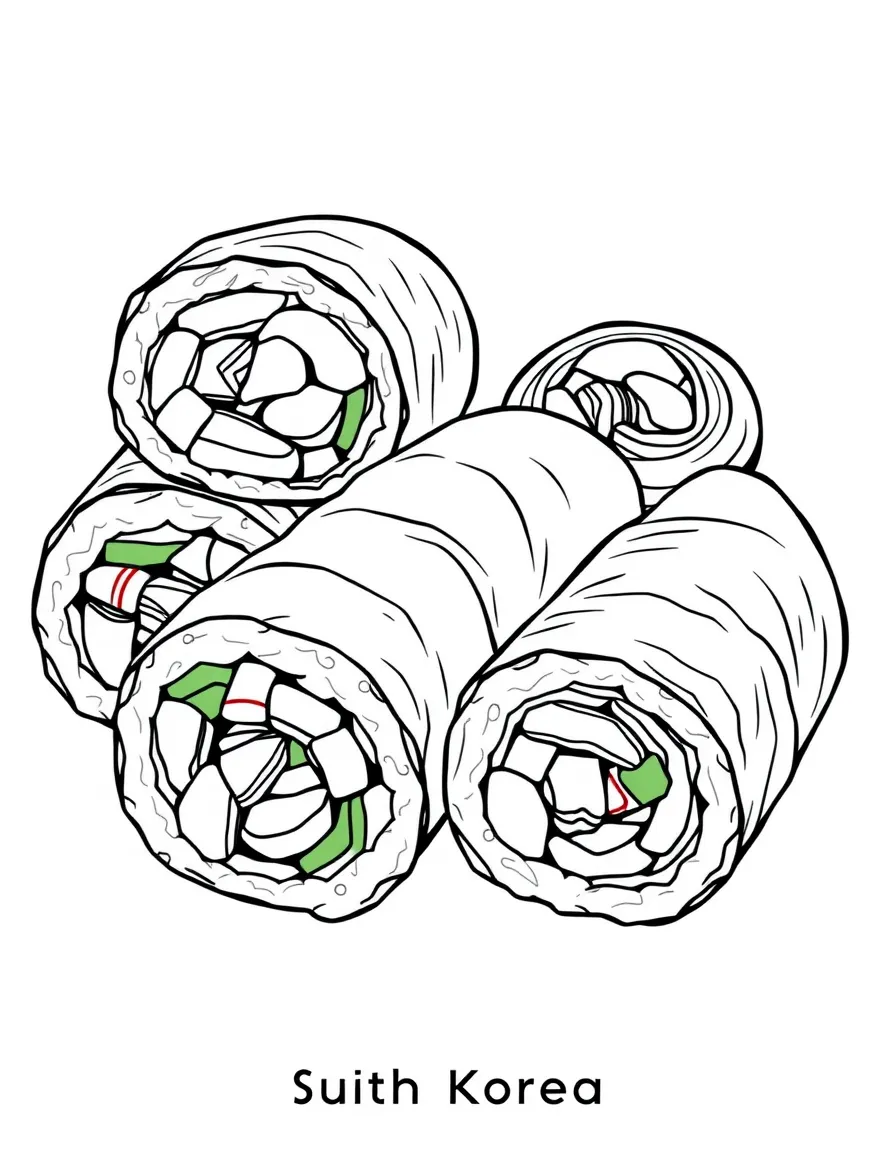 (South Korea) Slices of gimbap (Korean seaweed rice rolls) showing their colorful fillings.