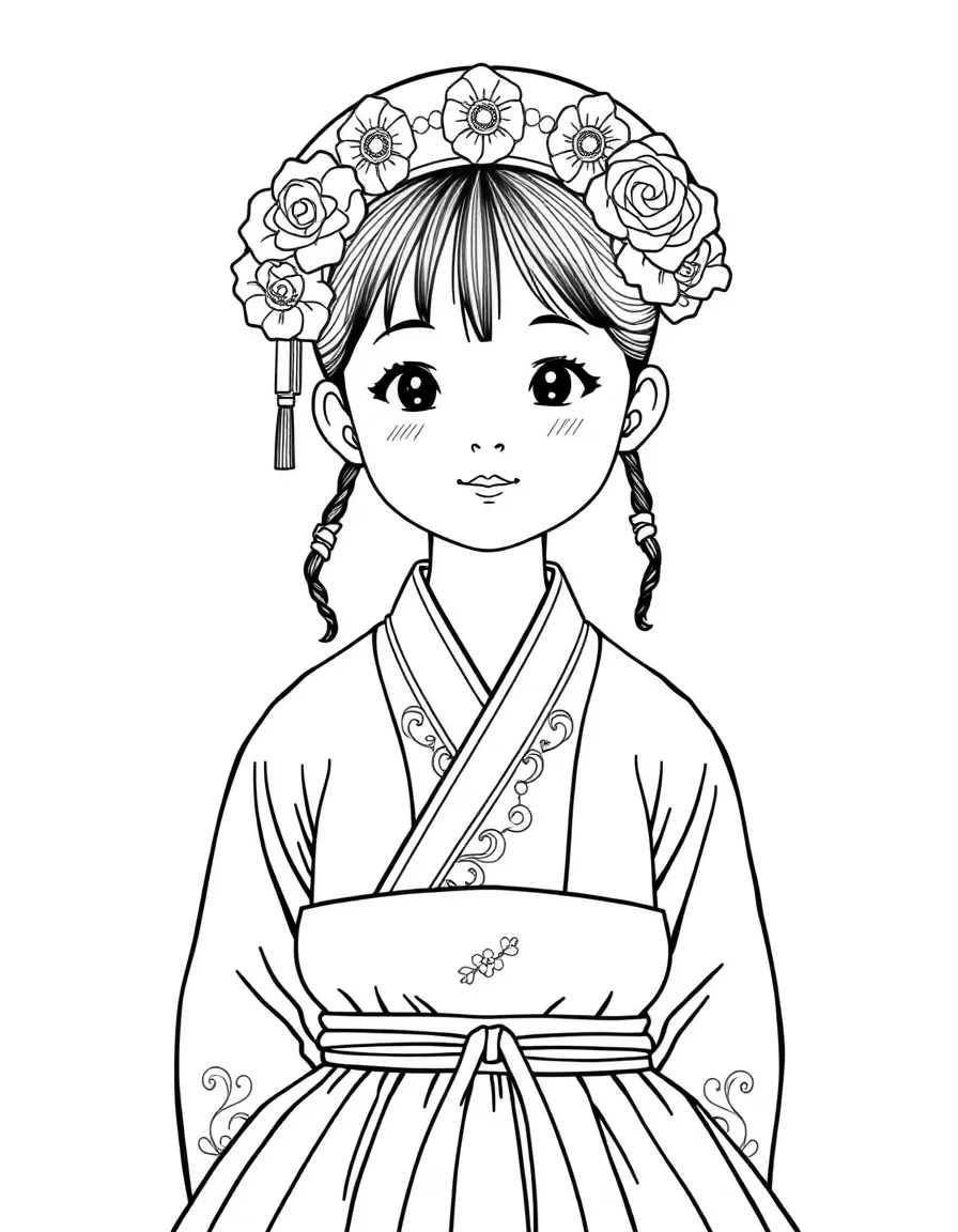 (South Korea) A young girl dressed in a beautiful hanbok (traditional Korean dress).
