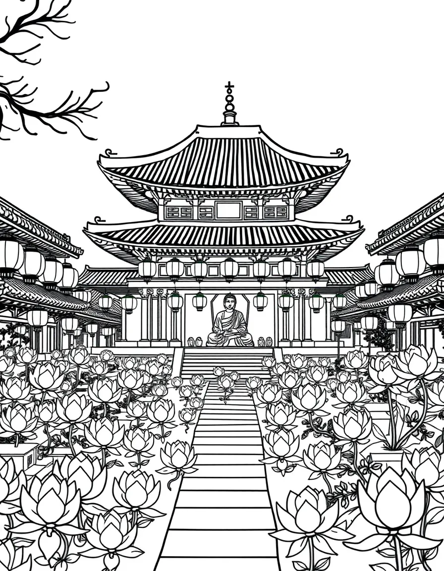 (South Korea) A temple courtyard filled with hundreds of glowing lotus lanterns for Buddha’s Birthday.