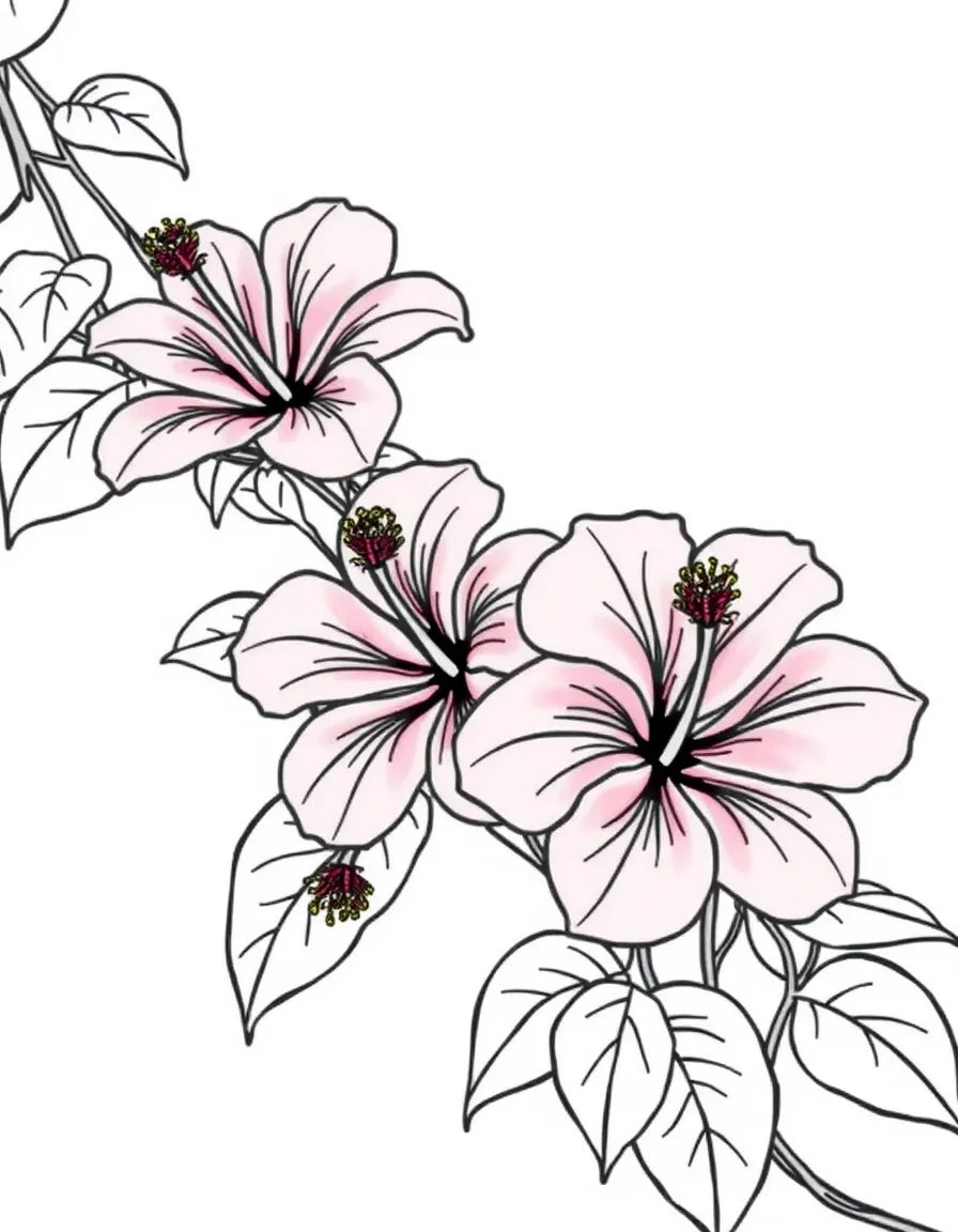 (South Korea) Pink hibiscus (mugunghwa) flowers blooming, the national flower of South Korea.