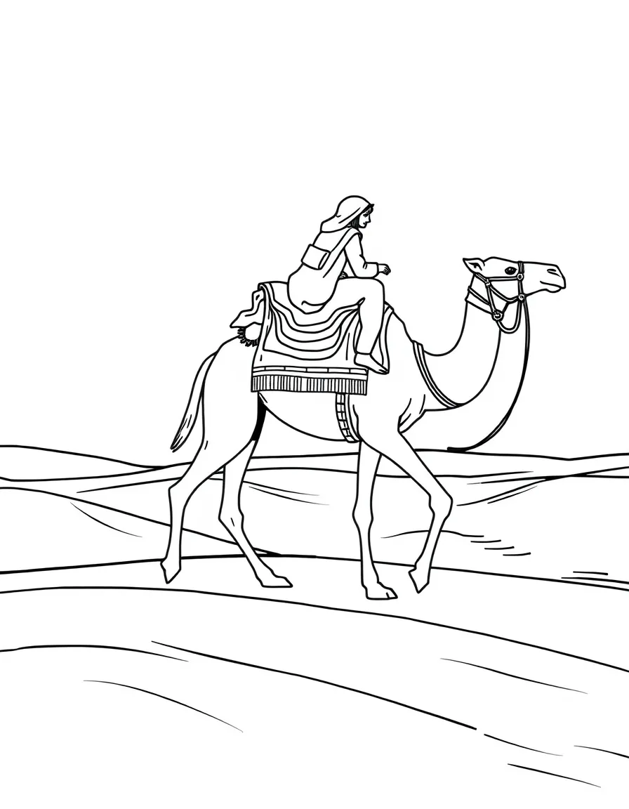 (Egypt) A camel carrying a traveler across the hot golden sands of the desert.