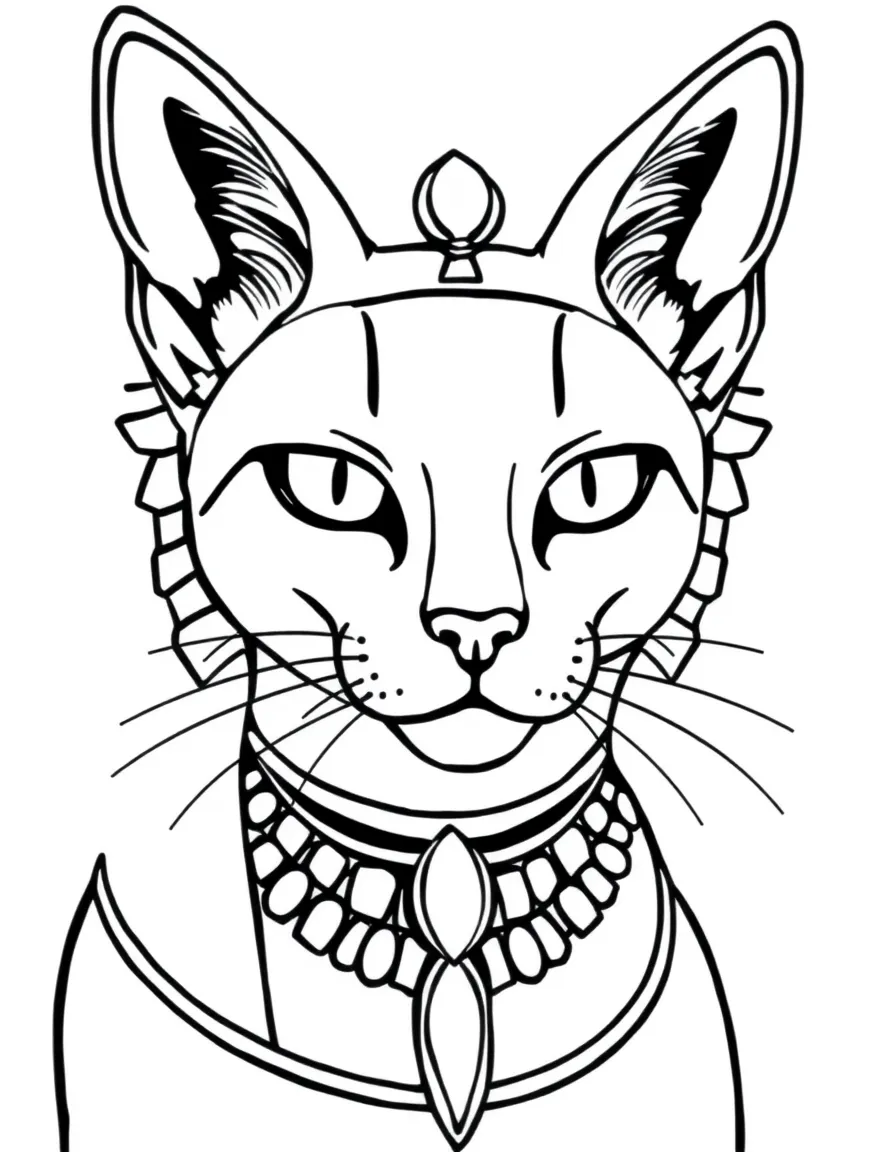 (Egypt) A sleek Egyptian cat wearing a jeweled collar like in ancient times.