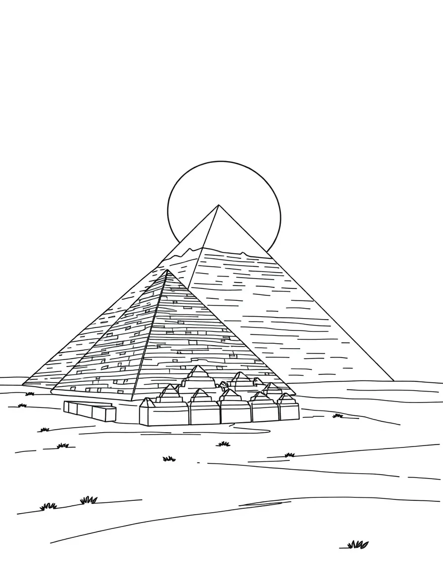 (Egypt) The three Great Pyramids of Giza standing tall under the desert sun.