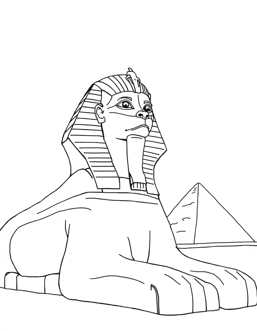 (Egypt) The Great Sphinx of Giza with a lion’s body and a human face guarding the pyramids.