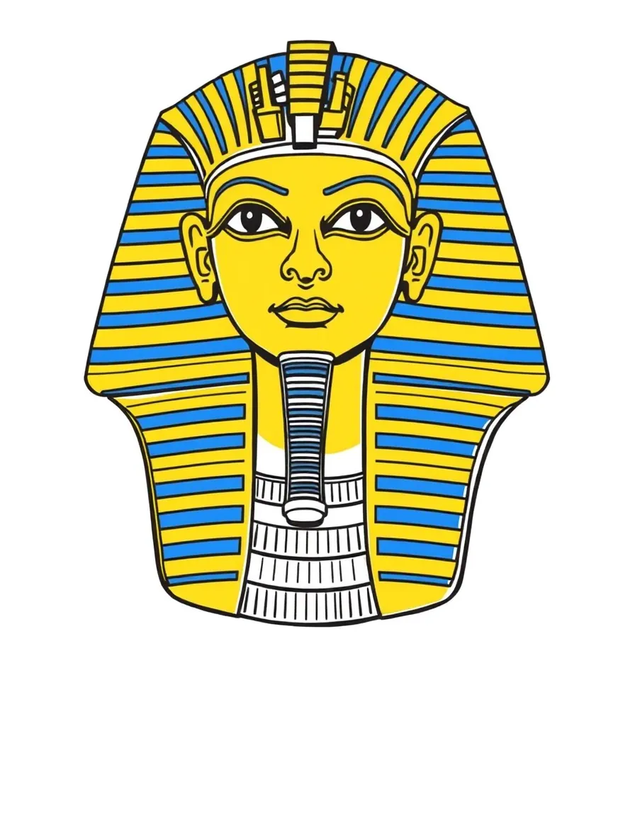 (Egypt) The famous golden mask of Pharaoh Tutankhamun with blue and gold stripes.