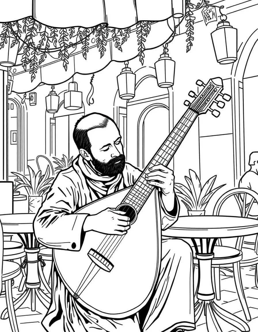 (Egypt) A musician playing an oud (a traditional lute) at a street café in Cairo.