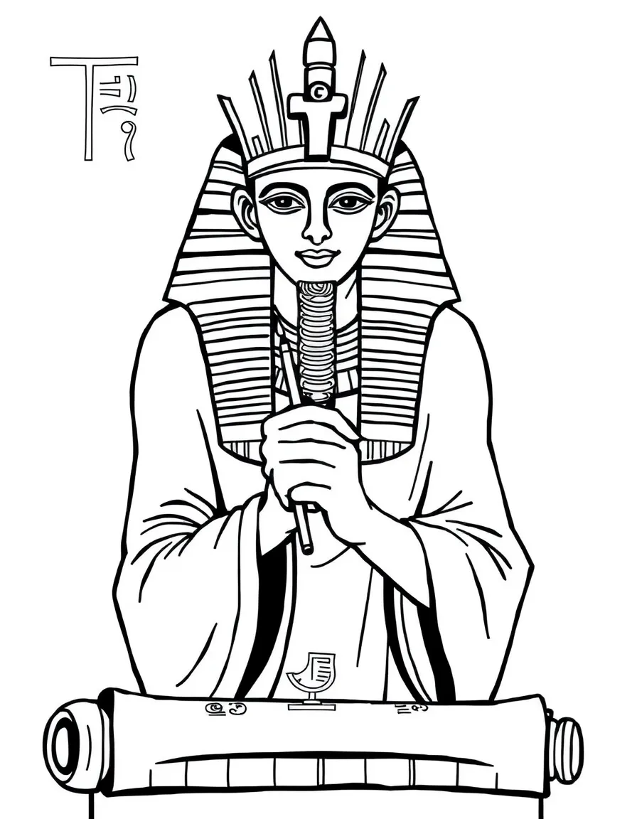 (Egypt) An artist painting ancient Egyptian symbols on a papyrus scroll.
