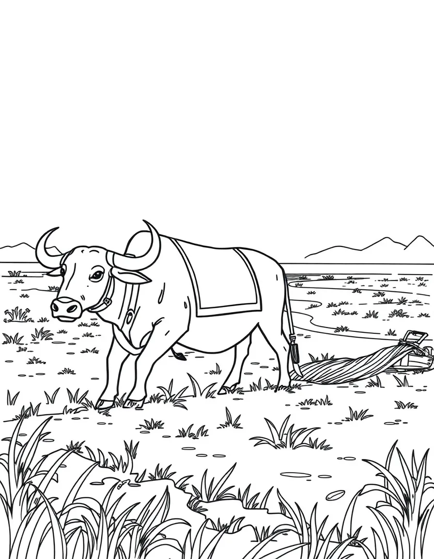 (Egypt) A farmer with his water buffalo plowing a field by the Nile River.