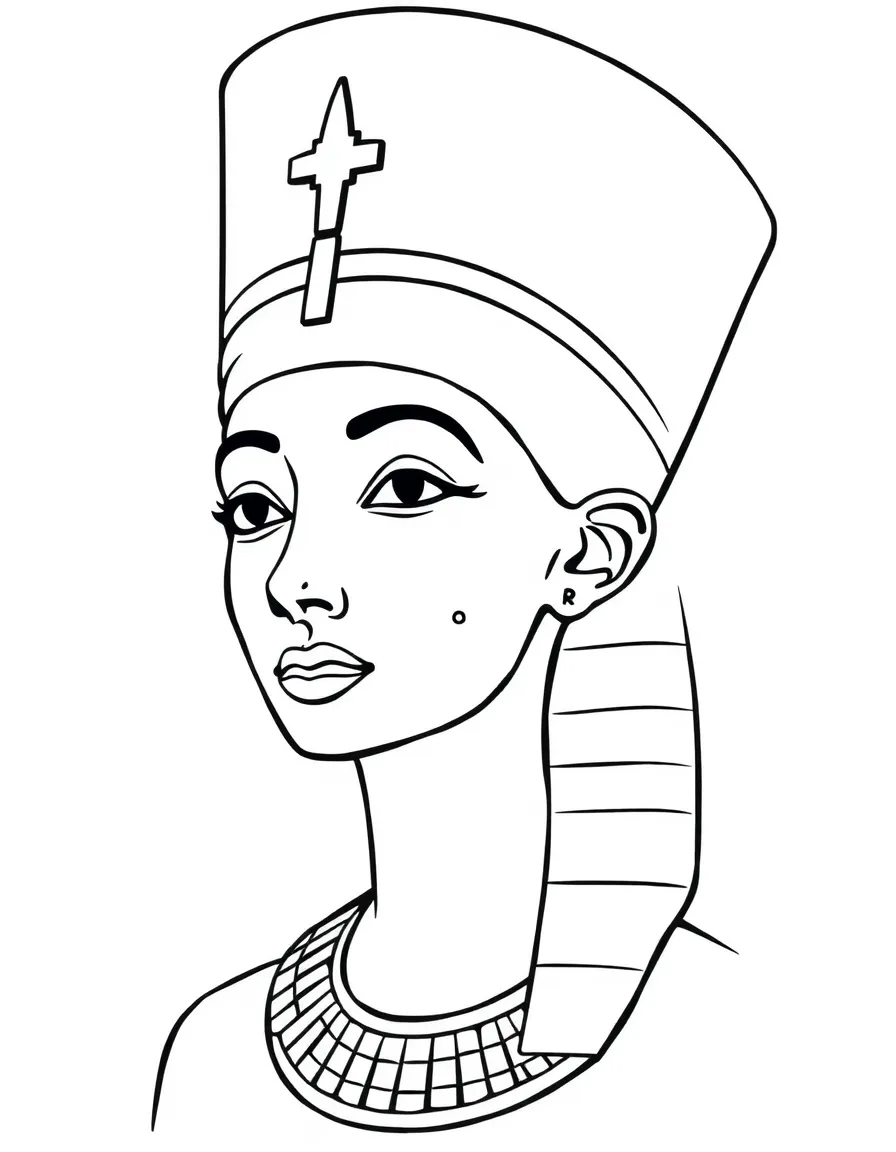 (Egypt) The bust of Queen Nefertiti with her tall blue crown.