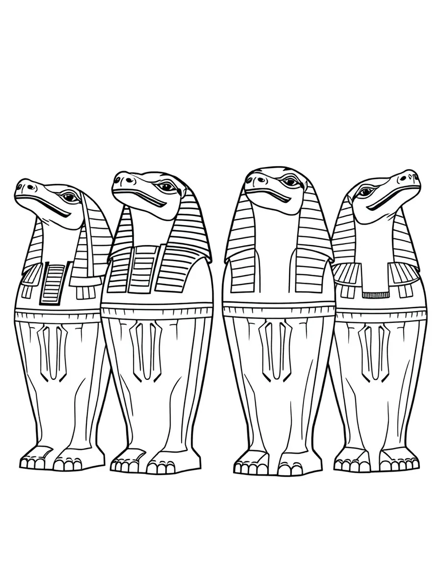 (Egypt) Four canopic jars with animal-headed lids used by ancient Egyptians when making mummies.