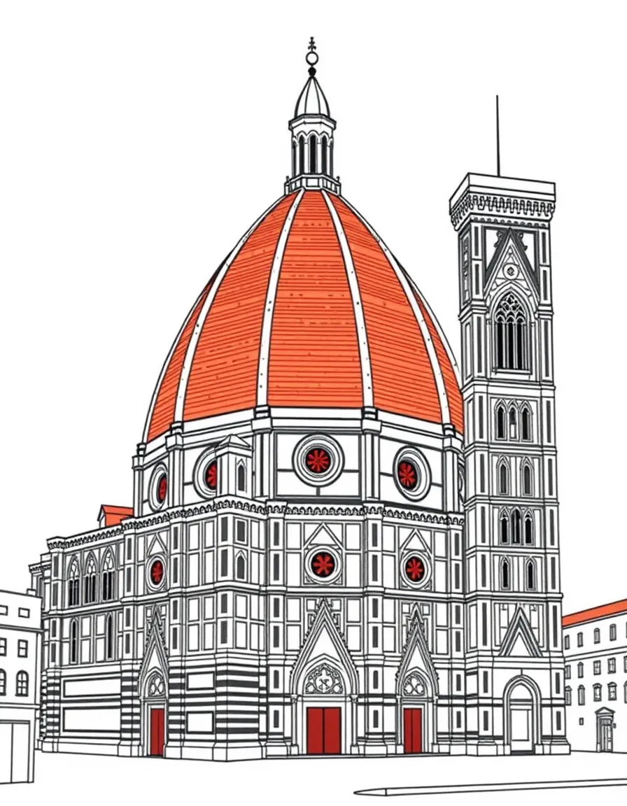 (Italy) The Florence Cathedral (Duomo) with its huge red brick dome and tall bell tower.