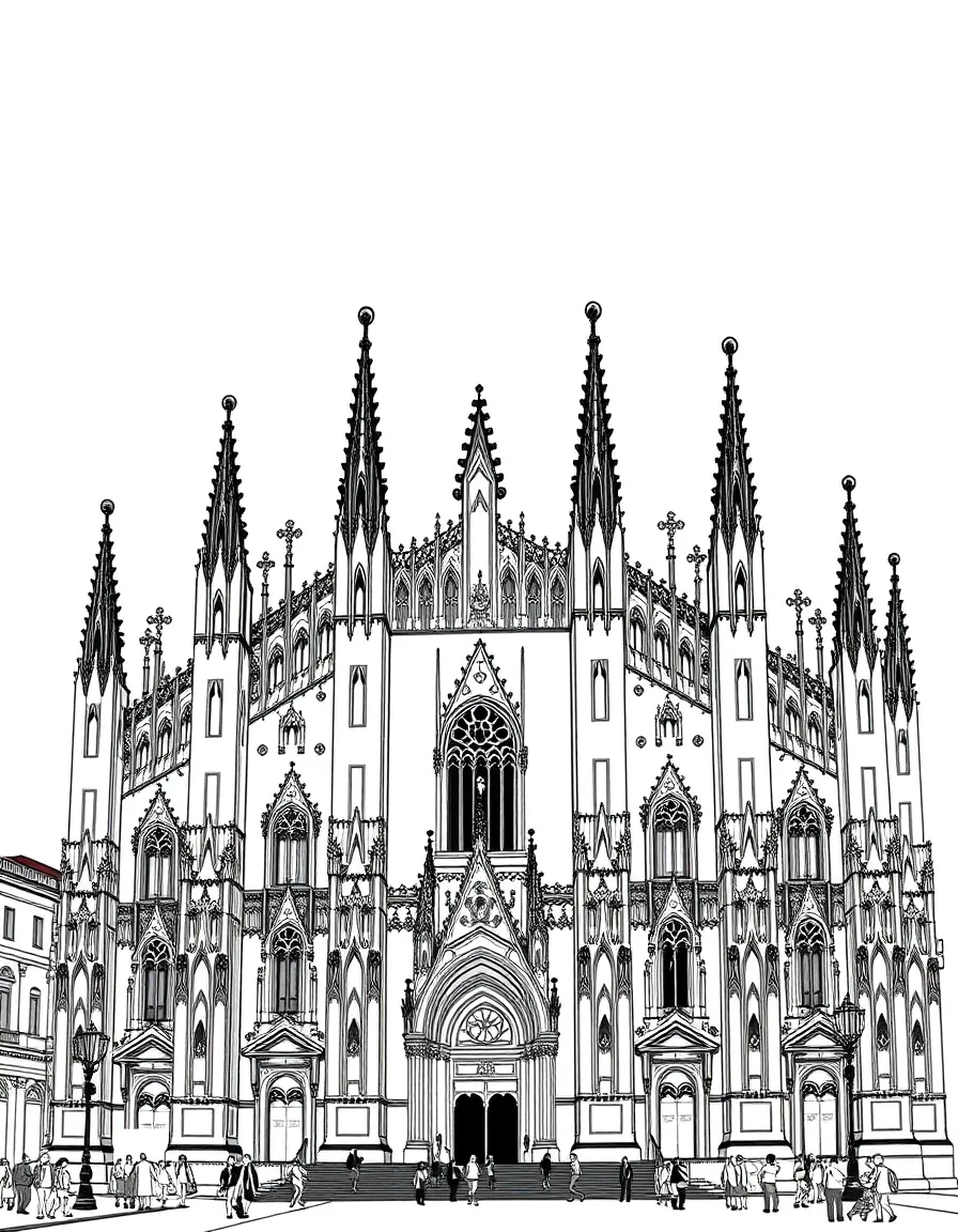 (Italy) The Milan Cathedral (Duomo di Milano) with its many pointed Gothic spires.