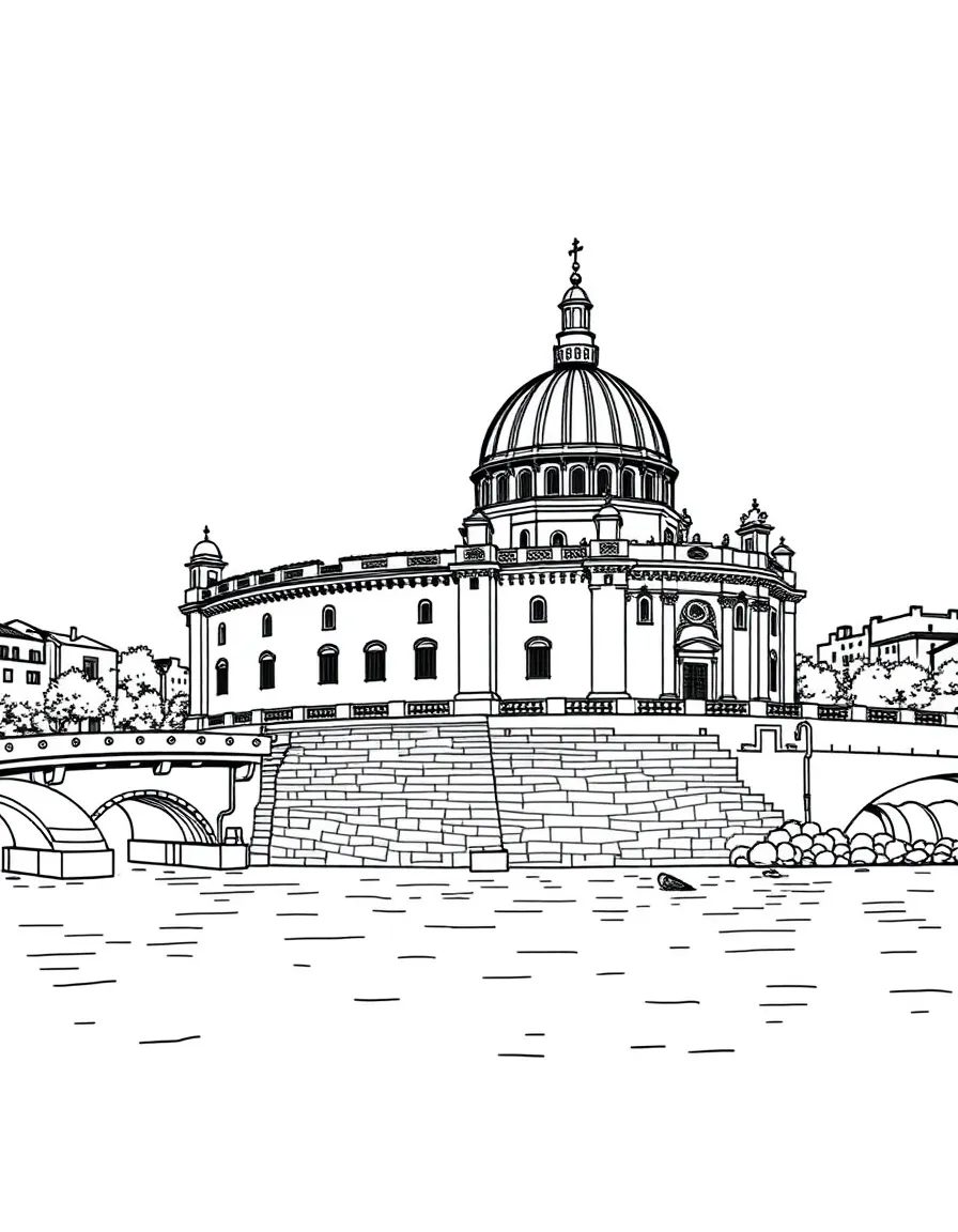 (Italy) Castel Sant’Angelo, a historic round castle on the banks of the Tiber River in Rome.