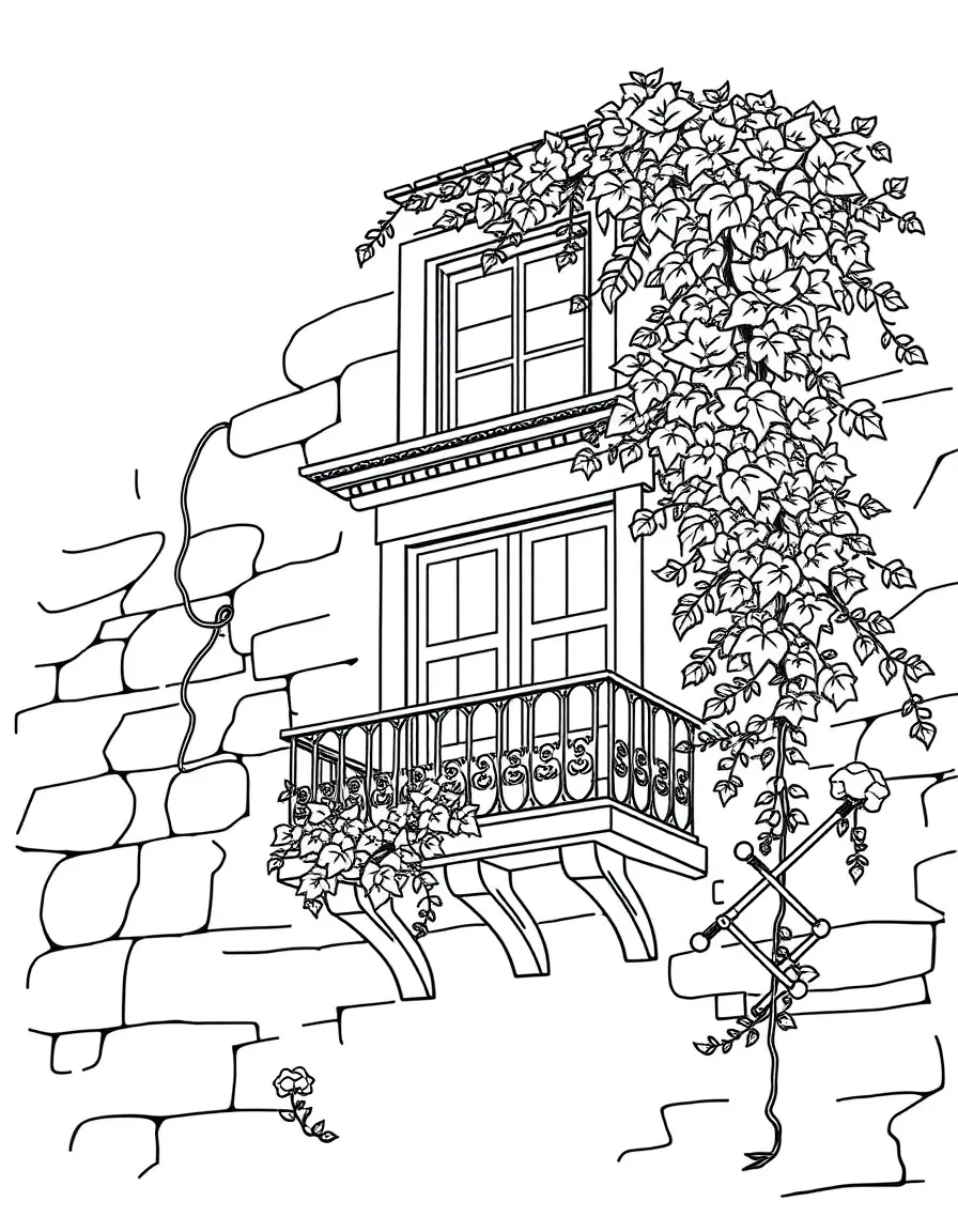 (Italy) Juliet’s balcony in Verona with ivy climbing the old stone walls.